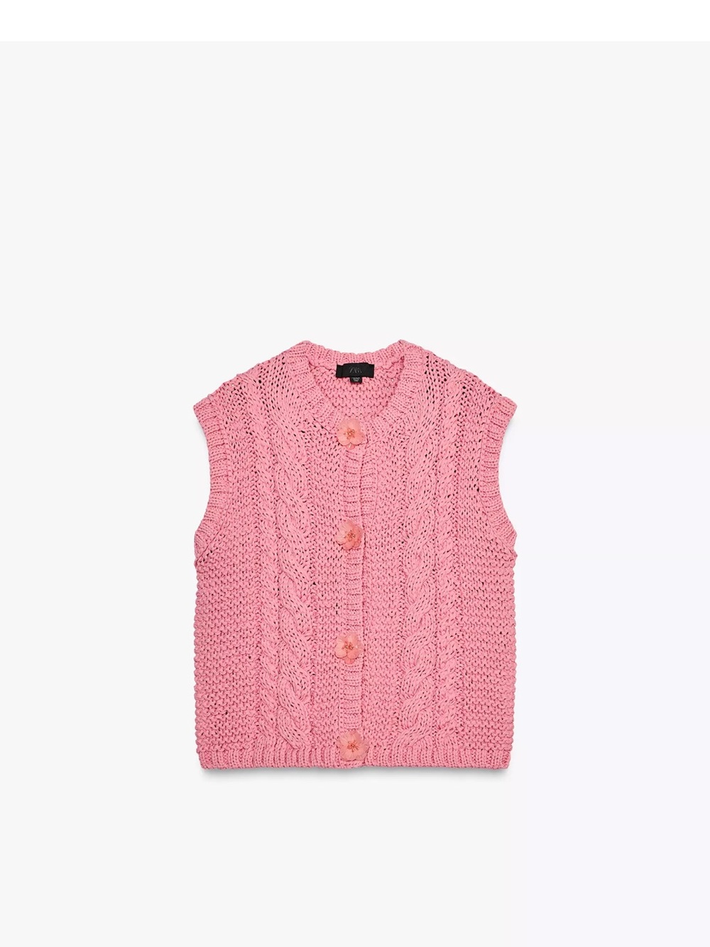 Zara Pink flower button knit vest Large